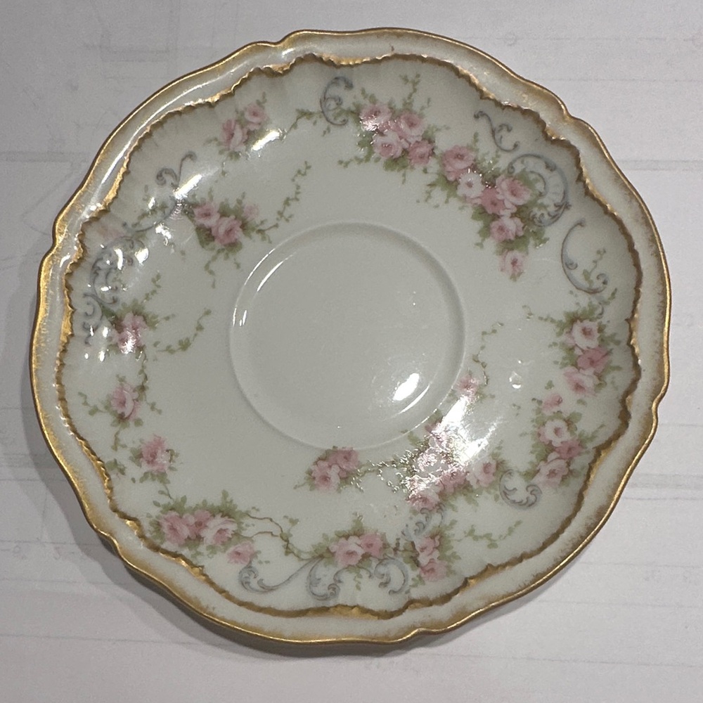 Theodore Haviland Gold-Trimmed Floral Porcelain Saucer
